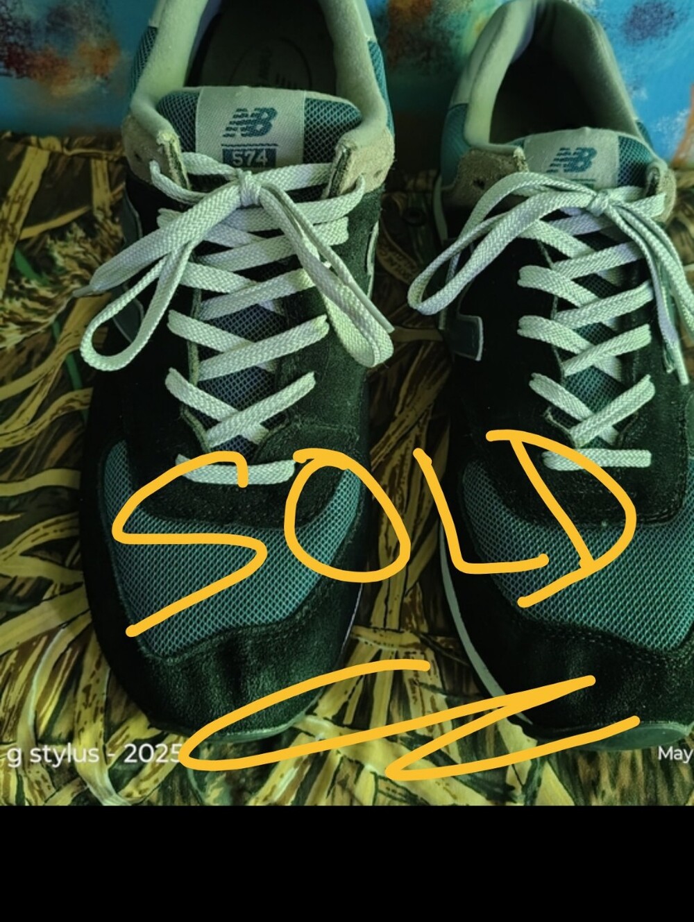 😎🔥New Balance 574 Men's Black & Teal Sneakers,MENS- 13